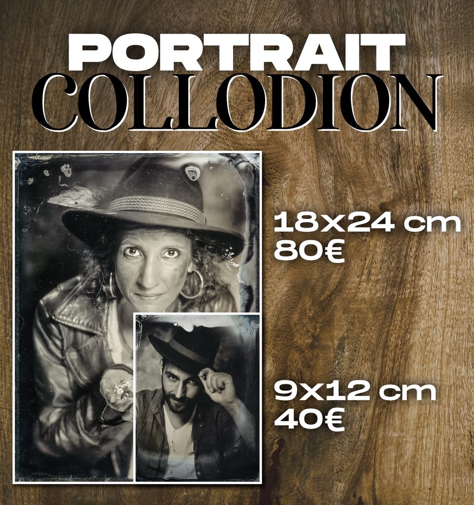 Portrait Collodion
Tarif Plaque au format 18 x 24 cm à 80 €
Tarif Plaque au format 9 x 12 cm à 40 €
Exemple de plaque l'une sur l'autre, on voit que la petite fait un quart de al surface de la grande